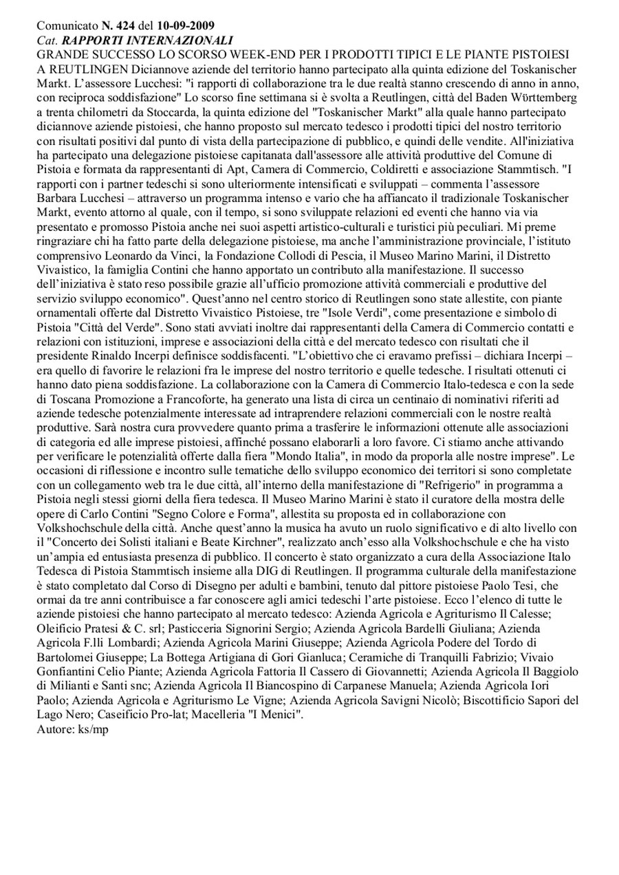 2009 comunicato stampa del comune di pistoia sett.2009 Copia